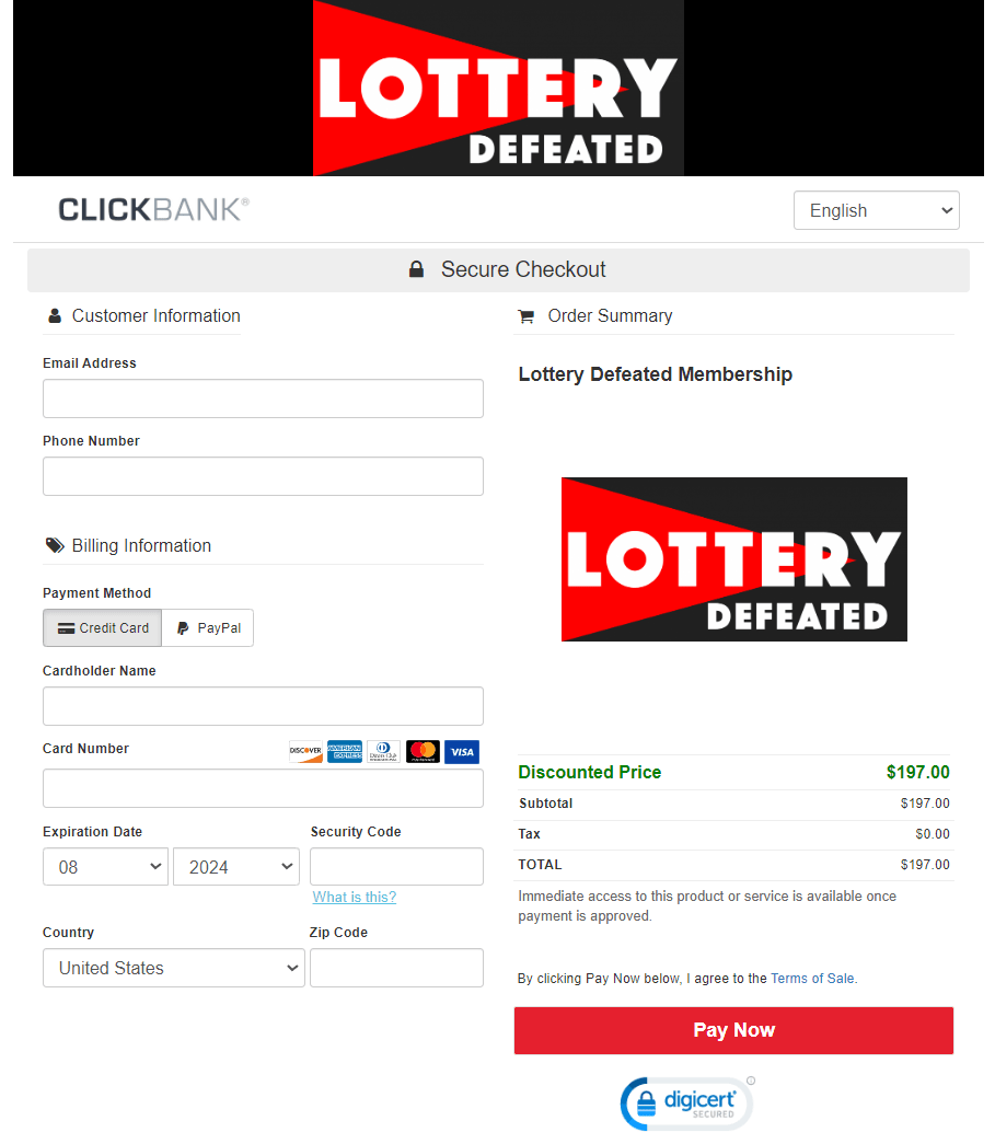 Lottery Defeated Software Order Page